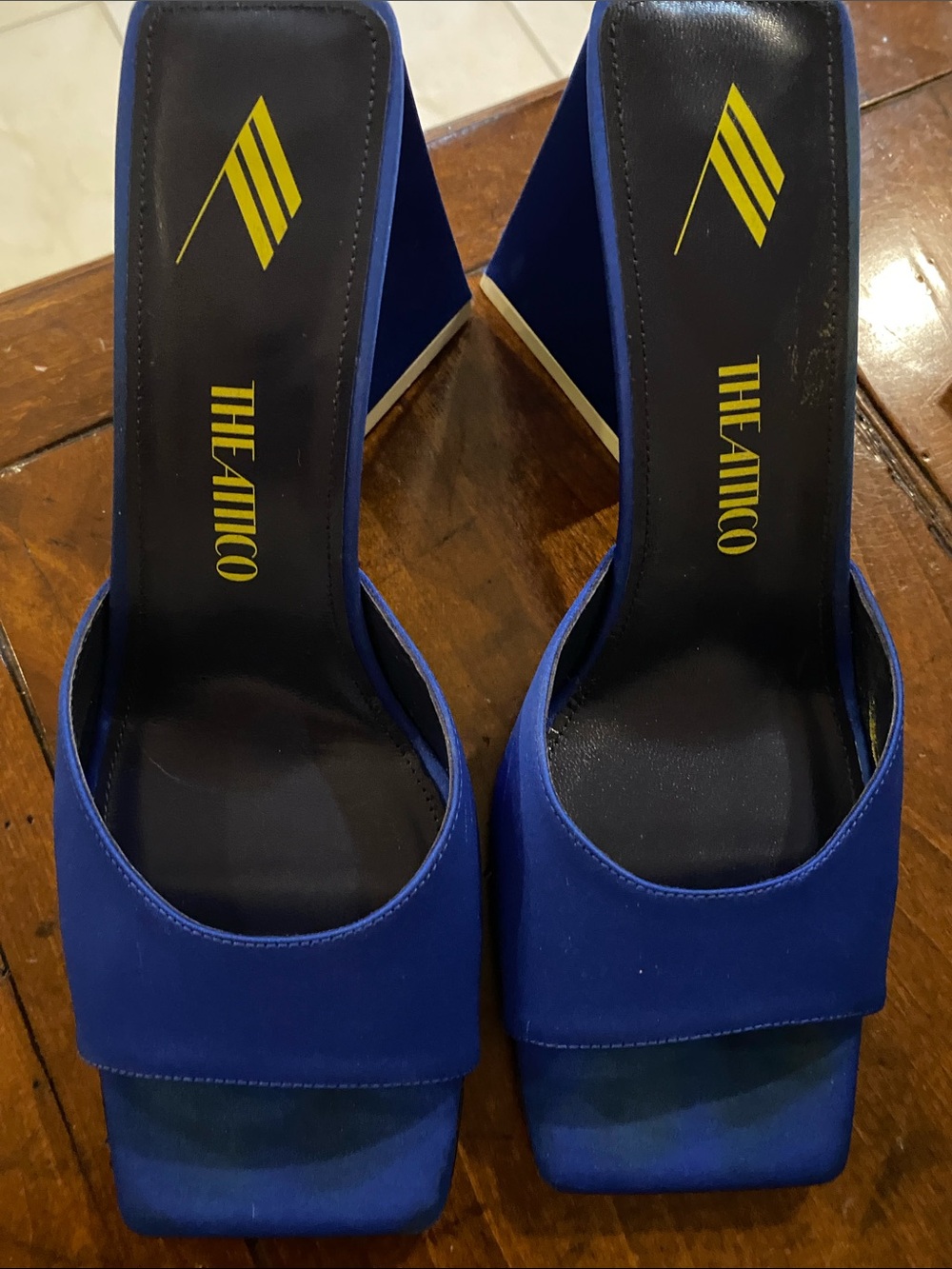 The Attico Cobalt Blue Square-Toe Slide Heels